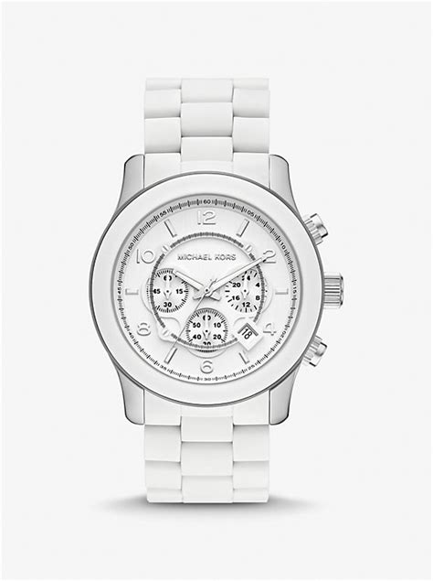 michael kors gray ceramic watch|oversized runway white tone watch.